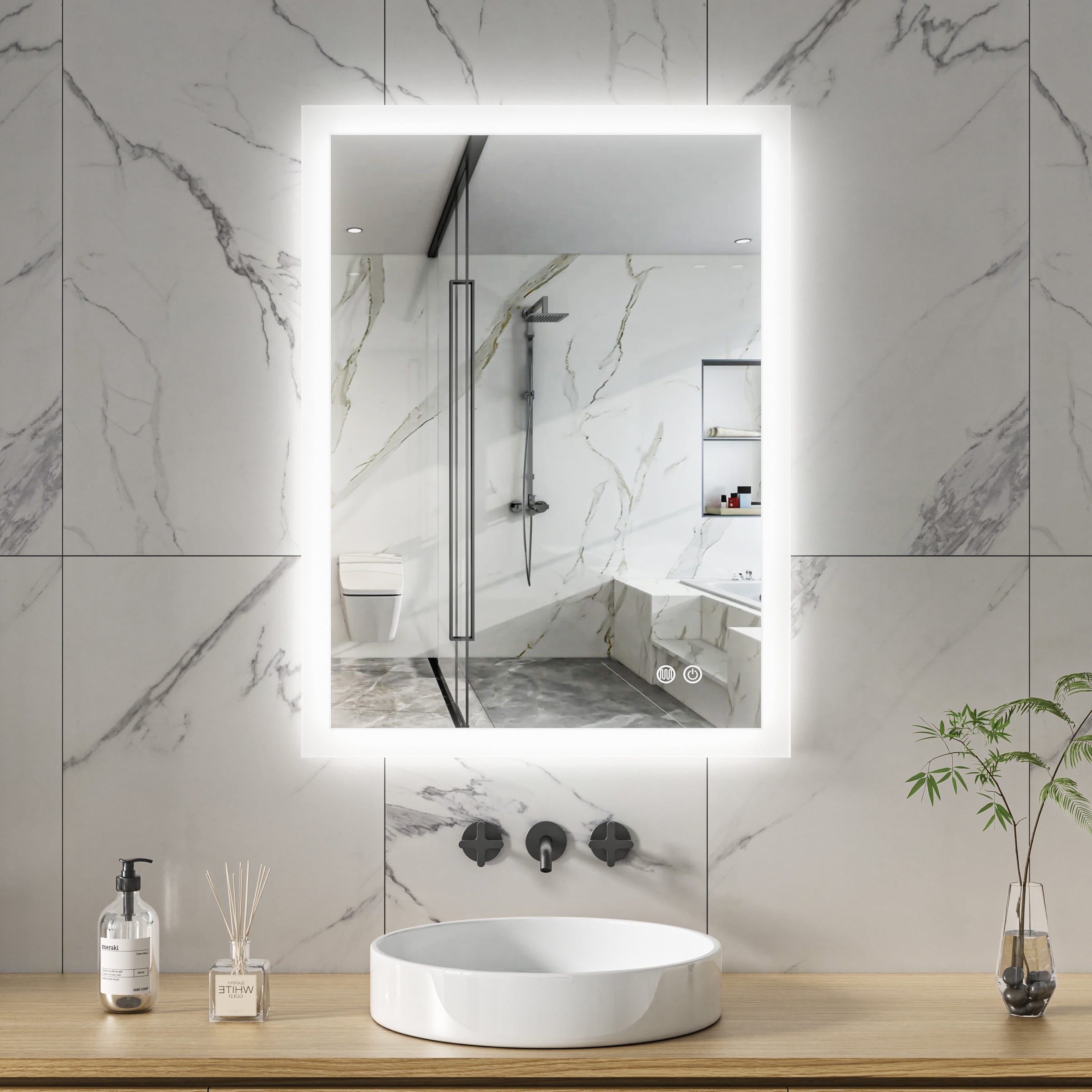 MaxxiBath K-202-S Luxury Anti-Fog LED Bathroom Mirror with Adjustable Lighting, Touch Controls, and Modern Aluminum Frame
